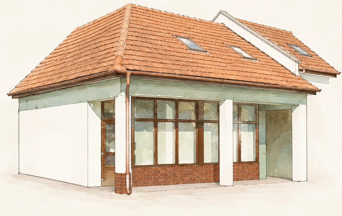 Ilustrace budovy knihovny v Bošovicích